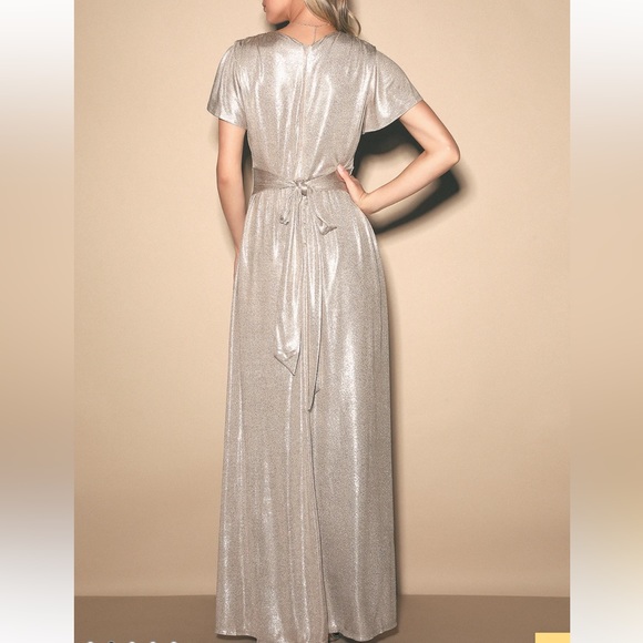 Lulus Light Gold Flutter Sleeve Maxi Dress - Picture 2 of 9
